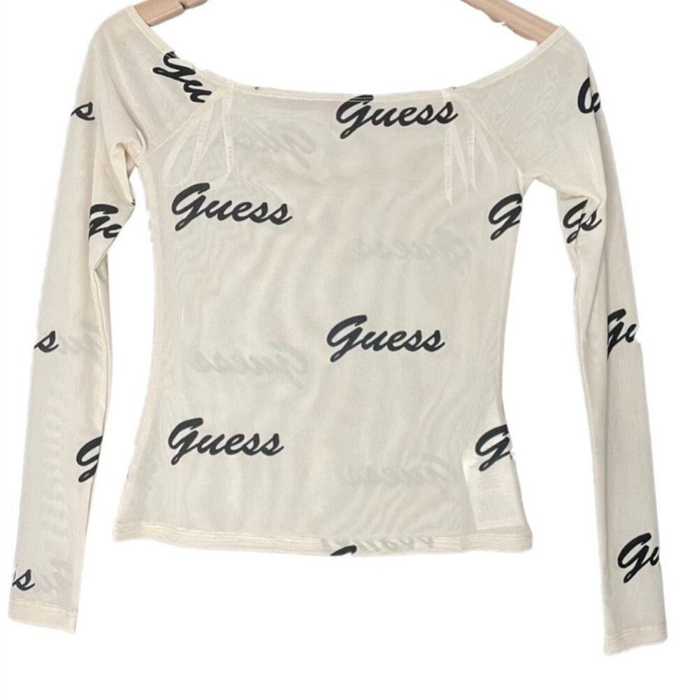 GUESS Women's Sheer Logo Off Shoulder Top size M - Picture 3 of 6